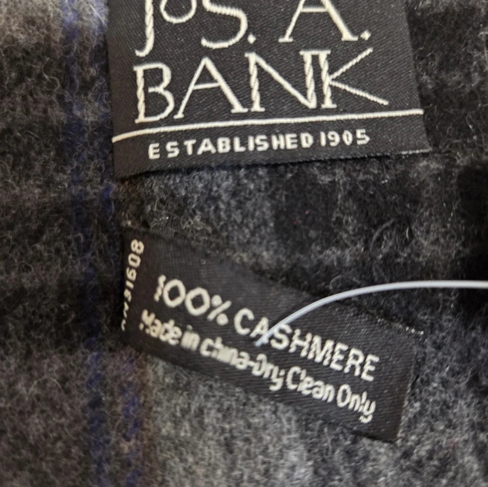 Jos. A. Bank Charcoal, Grey and Blue Checkered Cashmere Scarf NWT